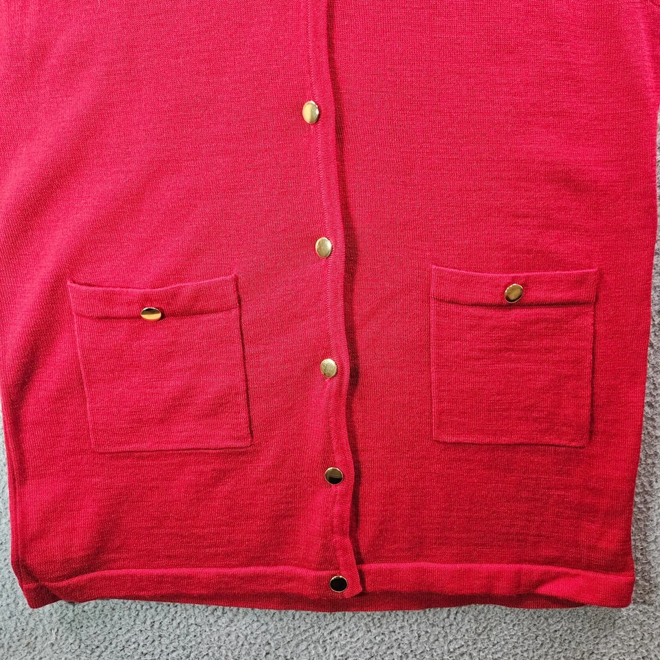 NUEVO DE COLECCIÓN Chaleco Largo Saks Fifth Avenue 100% Lana Mujer Grande Dorado Botón Rojo Foto 2 de 4