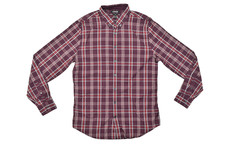 Express Men's Slim Fit Performance Button Down Shirt Maroon Plaid Size M 15-15.5
