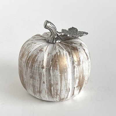 MARTHA STEWART 5  White Washed Wood Pumpkin Silver Metal Stem