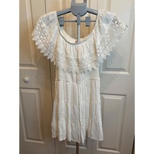 Miami for Francesca's Off The Shoulder Crochet Lace Tiered Dress White Size M