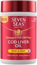 Seven Seas Cod Liver Oil One-A-Day Omega-3 Fish Oil and Vitamin D, 60 Capsules