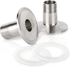 2PCS 1.5" Tri Clamp to 1/2" NPT Male Stainless Steel Sanitary Fitting Home Brew