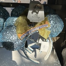 2026 Disney Parks Walt Disney World Blue Sparkle Minnie Mouse Ears Headband NEW!