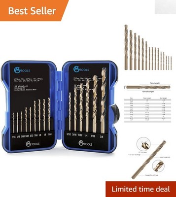 M35 HSS 15-Pcs Cobalt Drill Bit Set with Indexed Case, 135-Degree Precision