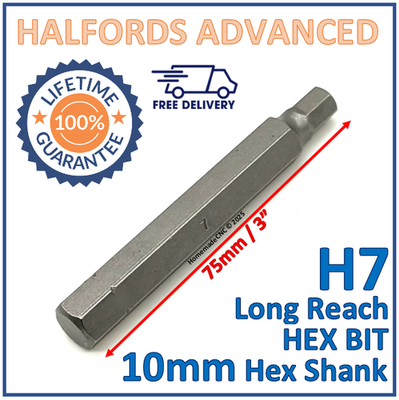 #ad Halfords Advanced H7 7mm Hex Bit 10mm Hex Shank 75mm Length New Free Pamp;P GBP 4.49