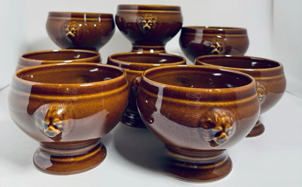 Juego de 8 cuencos de sopa de cebolla francesa cabeza de león STL Portugal vintage caramelo 12 oz Foto 2 de 4
