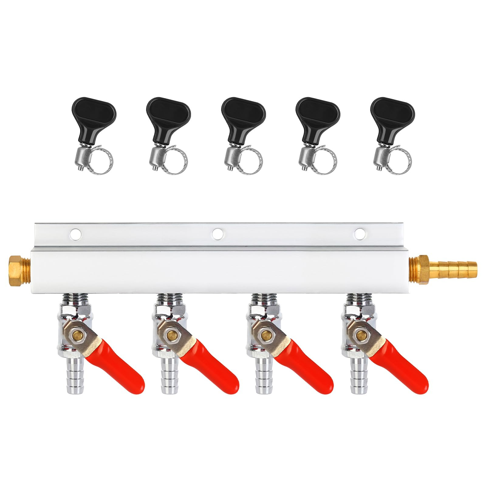 CO2 Manifold, 4-Way CO2 Gas Distributor 5/16'' Barb Fitting Beer Keg Gas Mani...