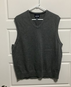 Lands End Men’s Gray Cotton V Neck Sweater Vest Sz XL (M-L)