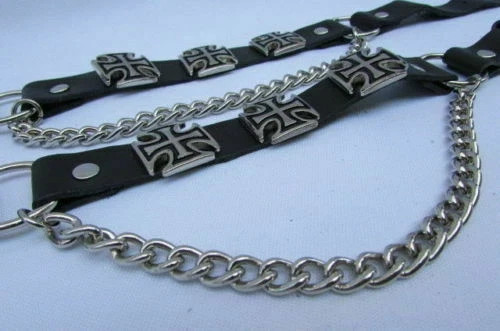 Hombre Cruz de Hierro Plata Botas Cadena Par Negro Correas Zapato Pulsera - Imagen 23 de 24