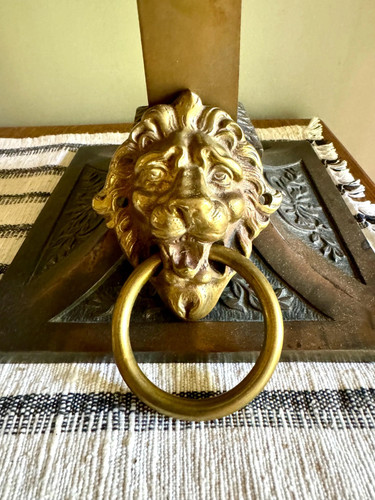 Vtg Brass Lion's Head Door Pull | Rustic Door Knocker Style Lion Head Door Pull