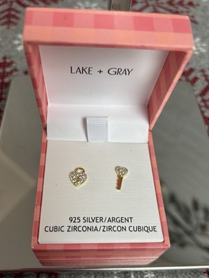 Lake + Gray Heart Lock and Key Earring Set
