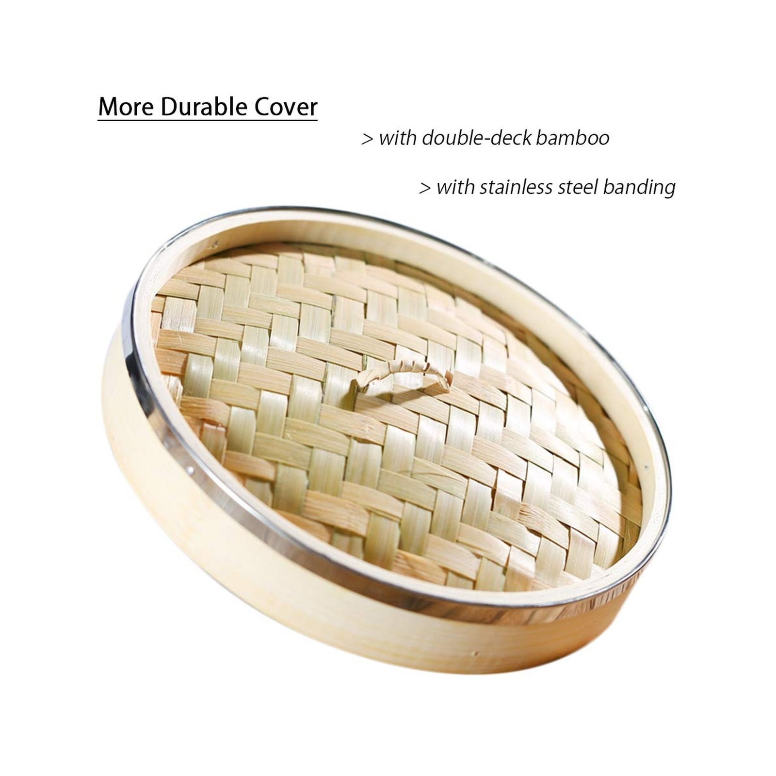 3 Tier Kitchen Bamboo Steamer with Double Stainless Steel Banding f... Fast Ship