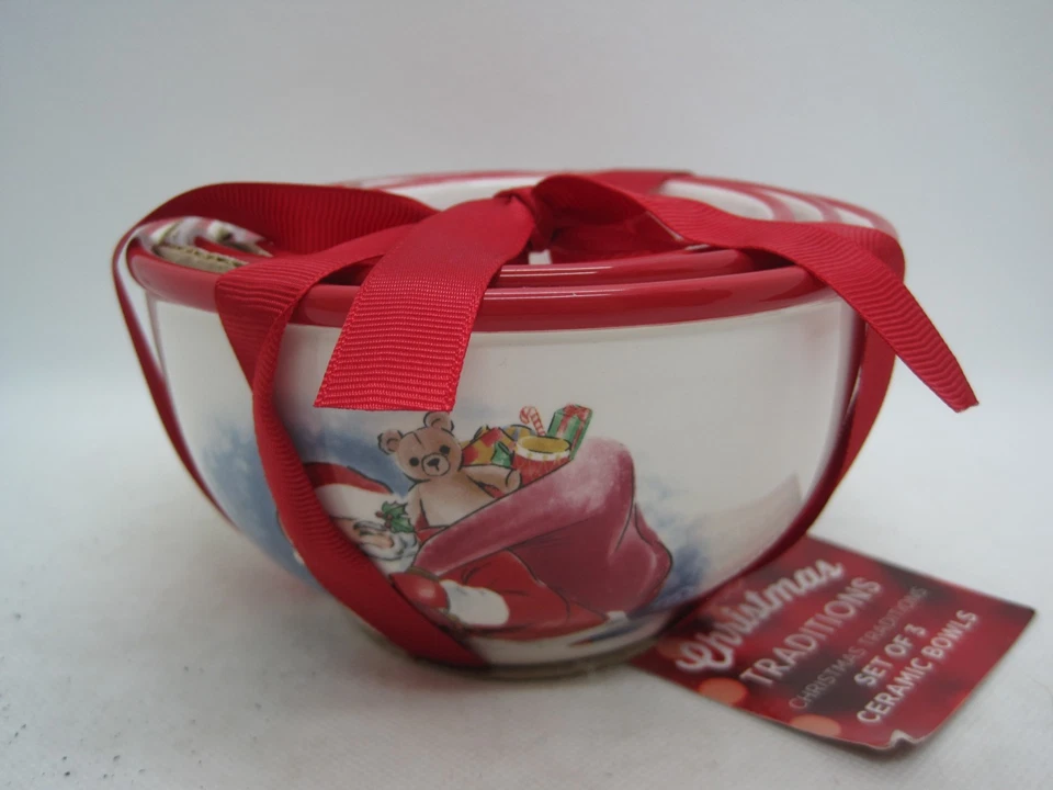St Nicholas Square Christmas Traditions 3 Piece Hand Painted Nesting Bowls NEW - Image 2 of 4