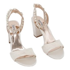 BADGLEY MISCHKA Koko Pearl  Rhinestone Block Heeled Sandals Size 7.5