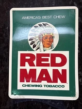 VINTAGE ORIGINAL RED MAN CHEWING TOBACCO VINYL PLASTIC ADVERTISING SIGN 16 X 12