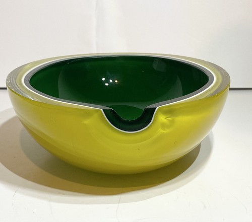 Bol à melon en verre Fratelli Toso Murano vintage jaune vert art italien - Photo 2/12