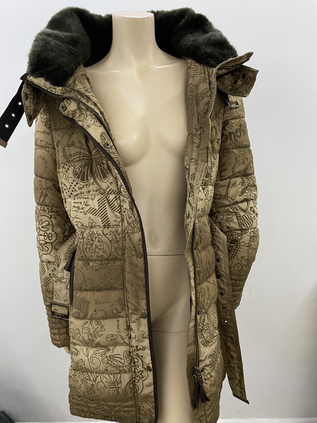 Desigual Puffer Jacket Padded coat With Belt Hood Fau… Gem