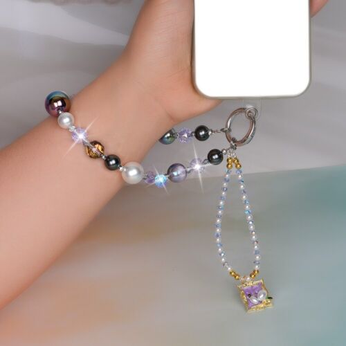Bracelet de téléphone violet breloque verre perle téléphone portable lanière sac appareil photo chaîne porte-clés - Photo 9 sur 9
