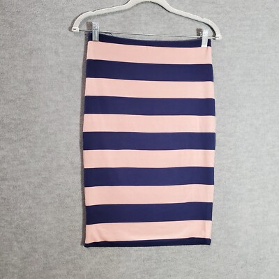 Zara Women Skirt Medium Purple Striped Midi Straight W&B Collection Cotton Blend