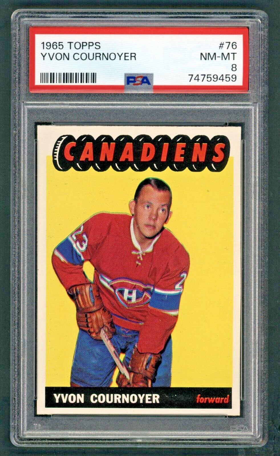 1965 TOPPS #76 YVON COURNOYER ROOKIE CARD PSA 8 NM-MINT