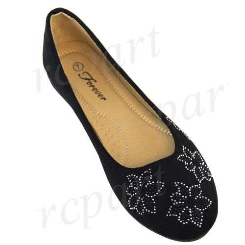 New women's shoes flower stones ballet flats ballerina casual work black - Bild 3 von 9