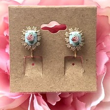 Dainty Rose Flower Earrings Guillochet Enamel Screw Back Nature Jewelry