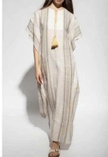 Tory Burch NWT  Linen Caftan Dress Small S Cream Multi Stripe Resort Cover-up