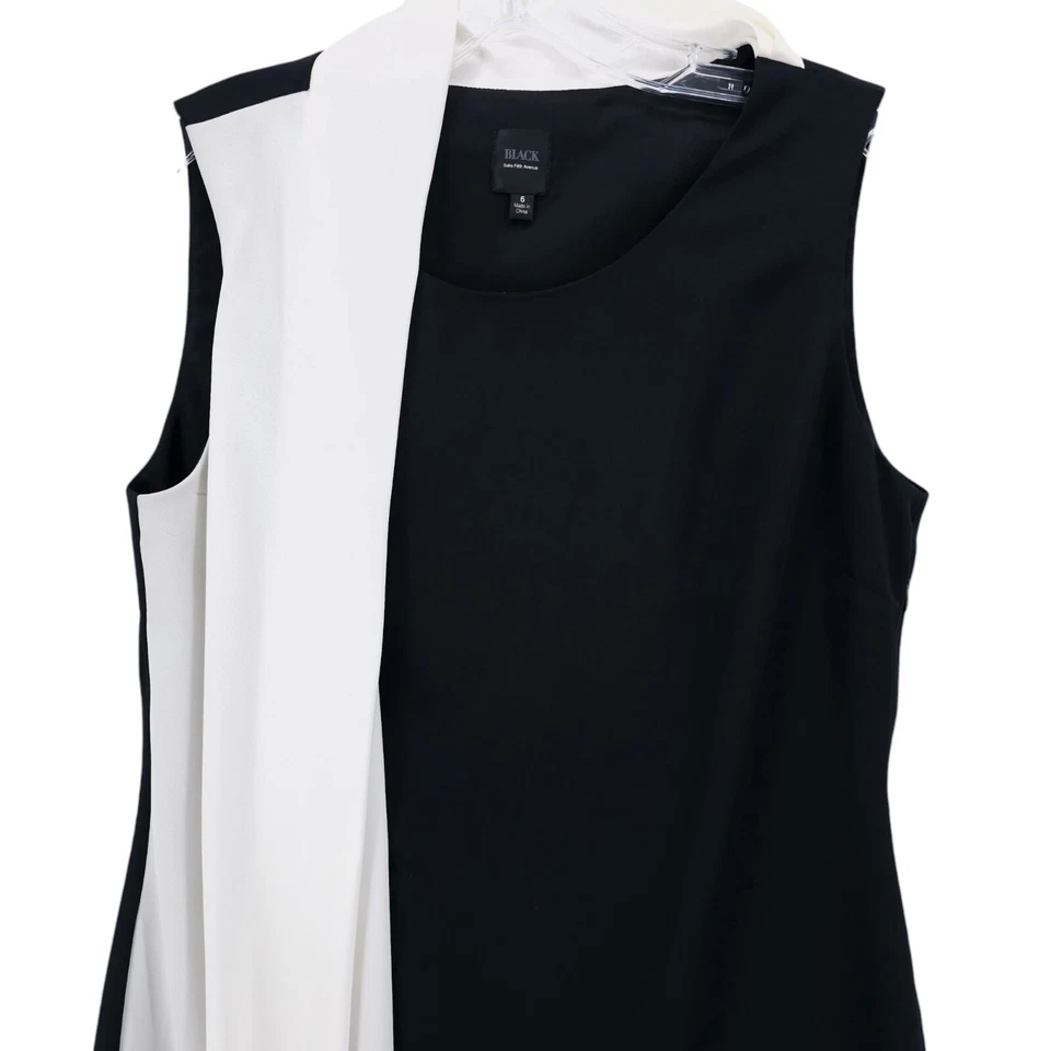 Vestido Negro Saks Fifth Avenue Negro Blanco Superpuesto Cortina Sin Mangas Talla 6 Foto 2 de 4