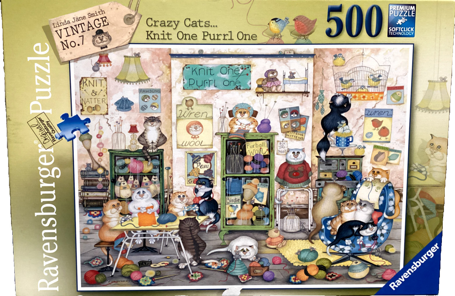 Ravensburger 500pc Crazy Cats: Knit one Purrl One Linda Jane