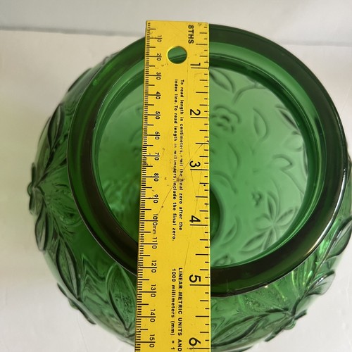 Large Green Globular Glass Vase With Pressed Floral Motifs 12” - Picture 4 of 12