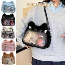 Student Cartoon Crossbody Shoulder Plush Backpack Transparent Ita Bag with Ears