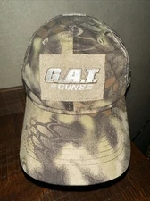 GAT GUNS Camouflage Trucker Hat Cap Hook Loop Patch Front, Back, Top  Worn Cond.