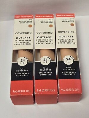 NEW 3 PK Covergirl Outlast Extreme Wear Concealer 842 Medium Beige Full Coverage