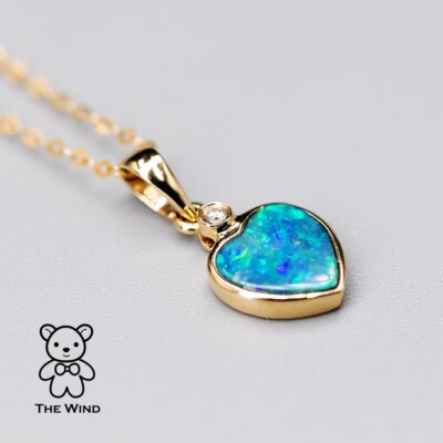 Herzförmiges australisches Doublet Opal Diamant Collier 14k Gelbgold