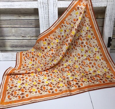 VERA NEUMANN Scarf 22  Square Modernist Abstract Orange Yellow Beige White Vtg