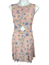 Miss Selfridge Sleeveless Dress Size 10 Pink w/ Gray Flowers Cut Out at Waist