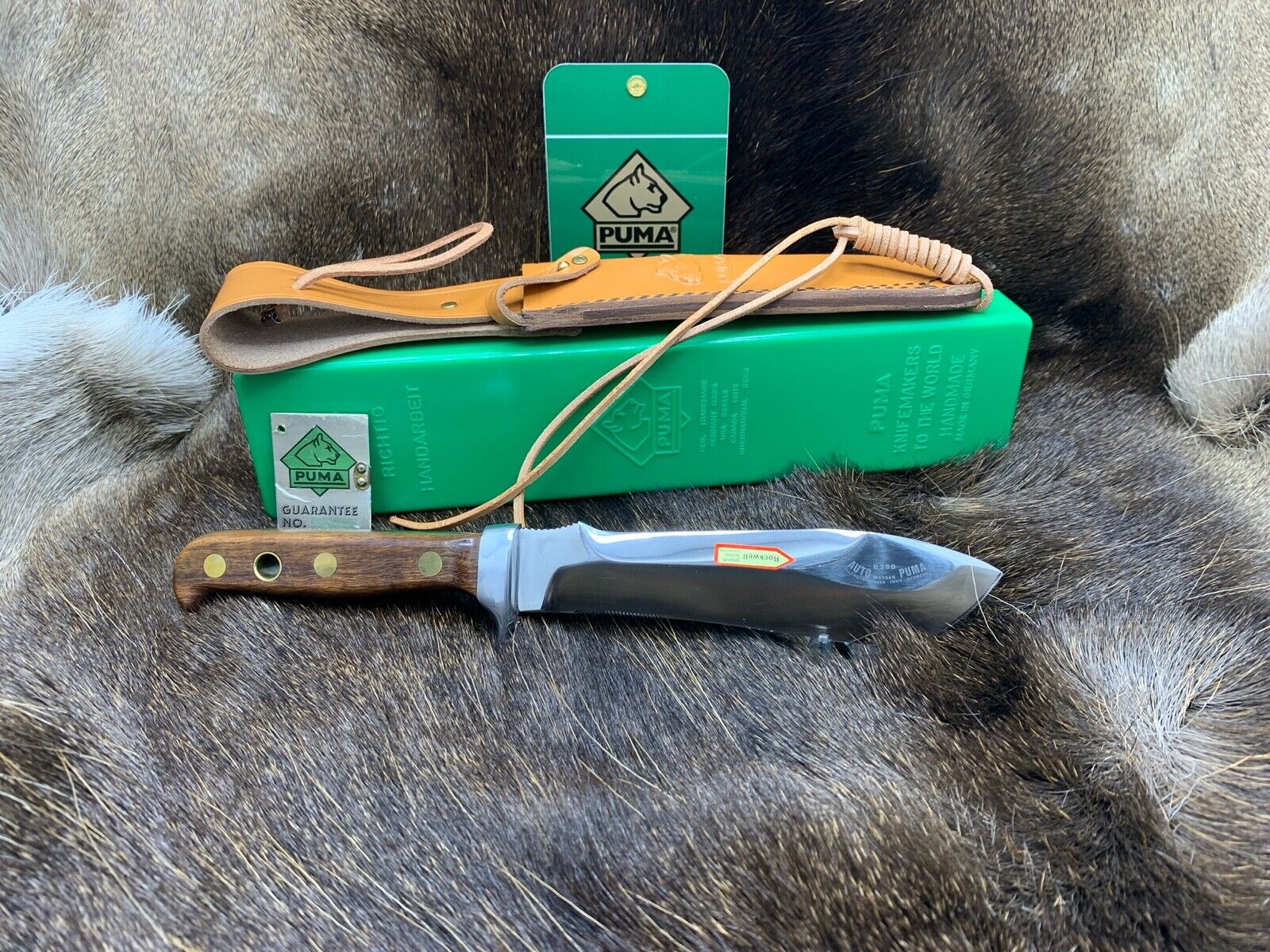 burgemeester Weigering onthouden 1980 Puma 6390 Automesser Knife With Jacaranda Handles &amp; Leather Sheath  Mint Box | eBay