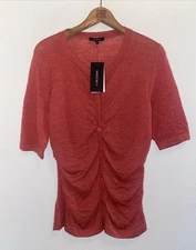 Lafayette 148 New York Rosewater Mohair Blend Ruched Front Top Sweater Large NWT