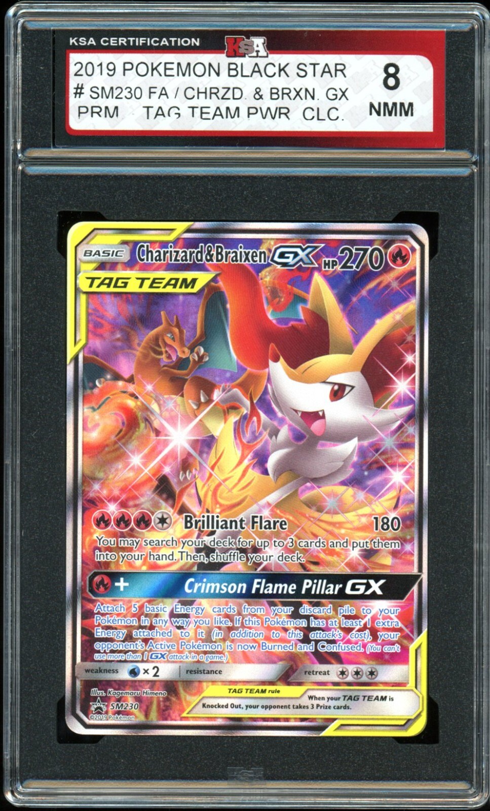 2019 Pokemon Black Star Promo #SM230 Charizard&Braixen GX Full Art KSA 8 NMM