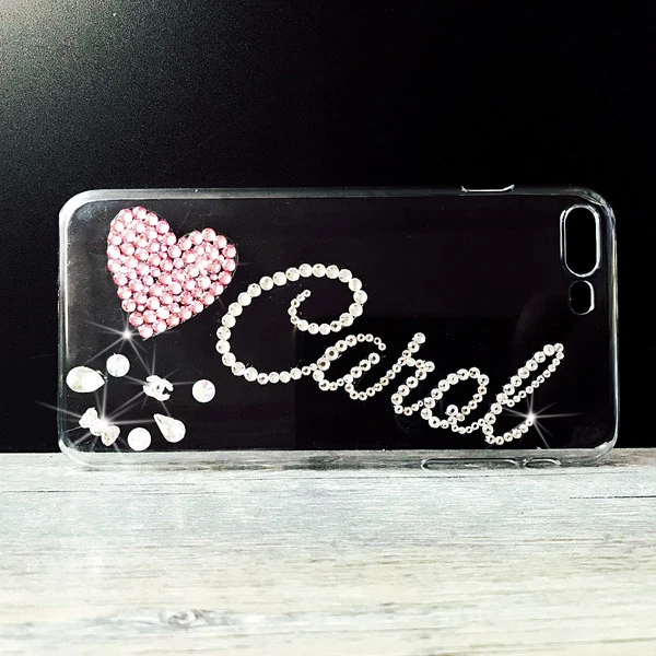 Funda Teléfono Personalizar Nombre Corazón Bling Logo Patrón Clase A Cristal Personalizar Foto 3 de 4