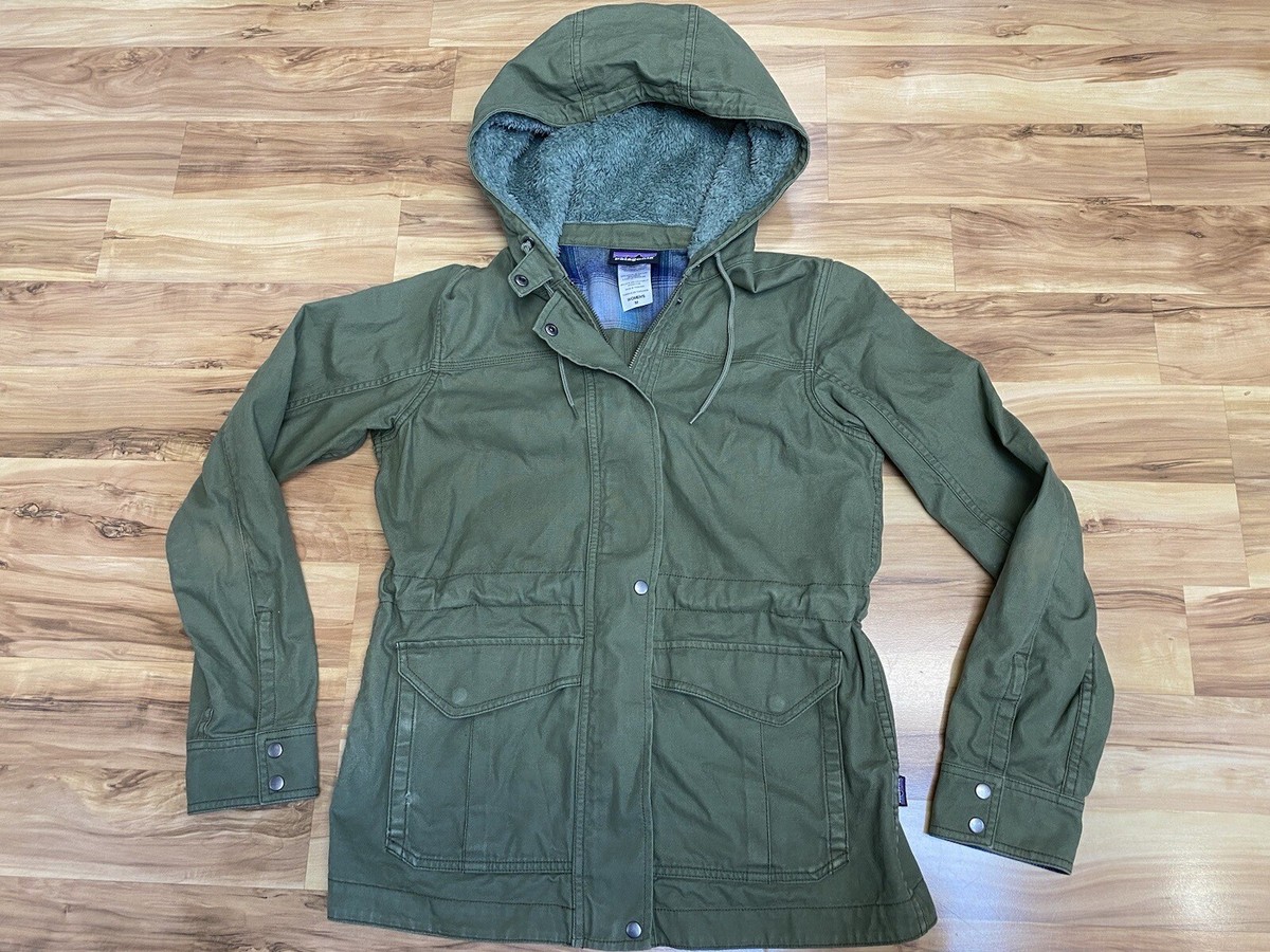 Patagonia Prairie Dawn Parka Plaid Lined Olive Green Size Medium