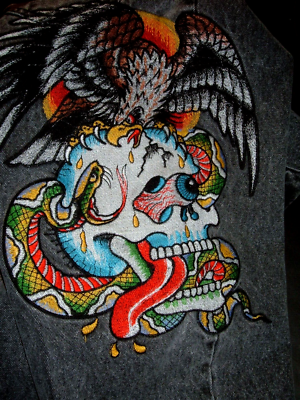 Ed Hardy Men's Loose Fit Embroidered Eagle Snake Skull Jeans Sz 32