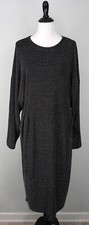 ZARA TRAFALUC Black Silver Metallic Wide Long Sleeve Pleated Blouson Dress Sz M