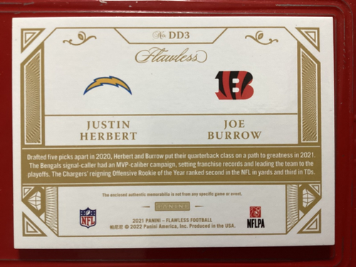 2021 Panini Flawless Justin Herbert - Joe Burrow Dual Patch /25 !!! #DD3 - Picture 2 of 2