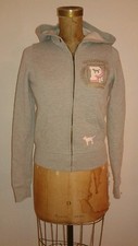 Victoria's Secret PINK Grey Fleece Zip Up Hoodie Dog University Sz XS