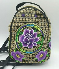 NEW Backpack Multicolor Flower and geometric design w/gold double zipper