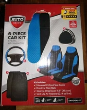 Auto Drive Universal 6 Piece Car Kit   Seat and Steering Wheel Cover  