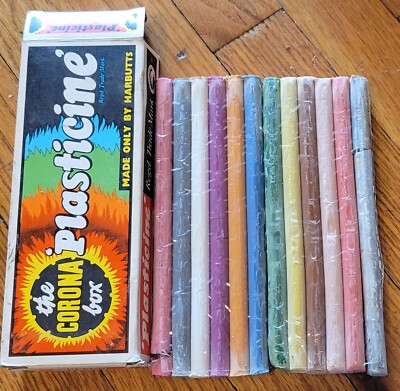 Vintage unused PLASTICINE Harbutts Modeling Clay  Corona Box 12 colors England