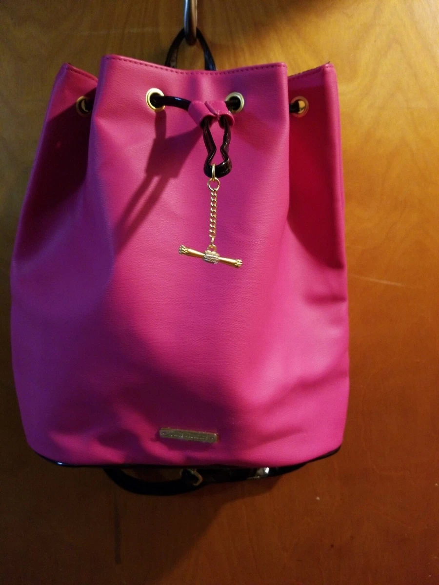 Faux leather top drawstring backpack