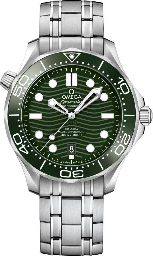 Omega Seamaster Diver 300M Stainless Steel Date Green Dial Bezel Men's Watch